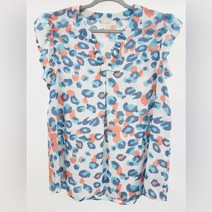 Perfect Peach Ruffle Chiffon Blouse Top | Size Large | Pastels & Leopard